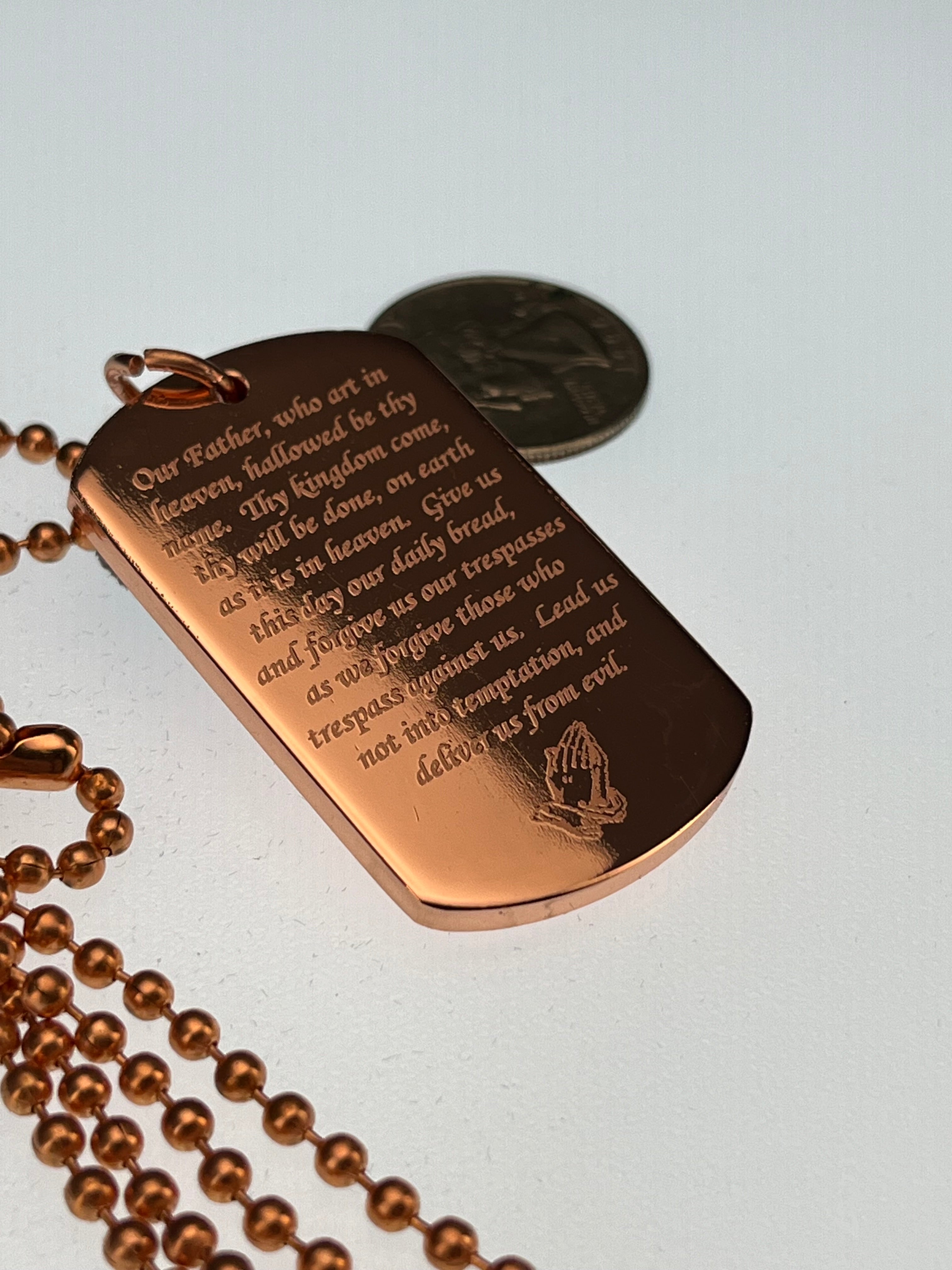 LORDS PRAYER OUR FATHER PRAYER RELIGION SOLID COPPER DOG TAG PENDANT necklace