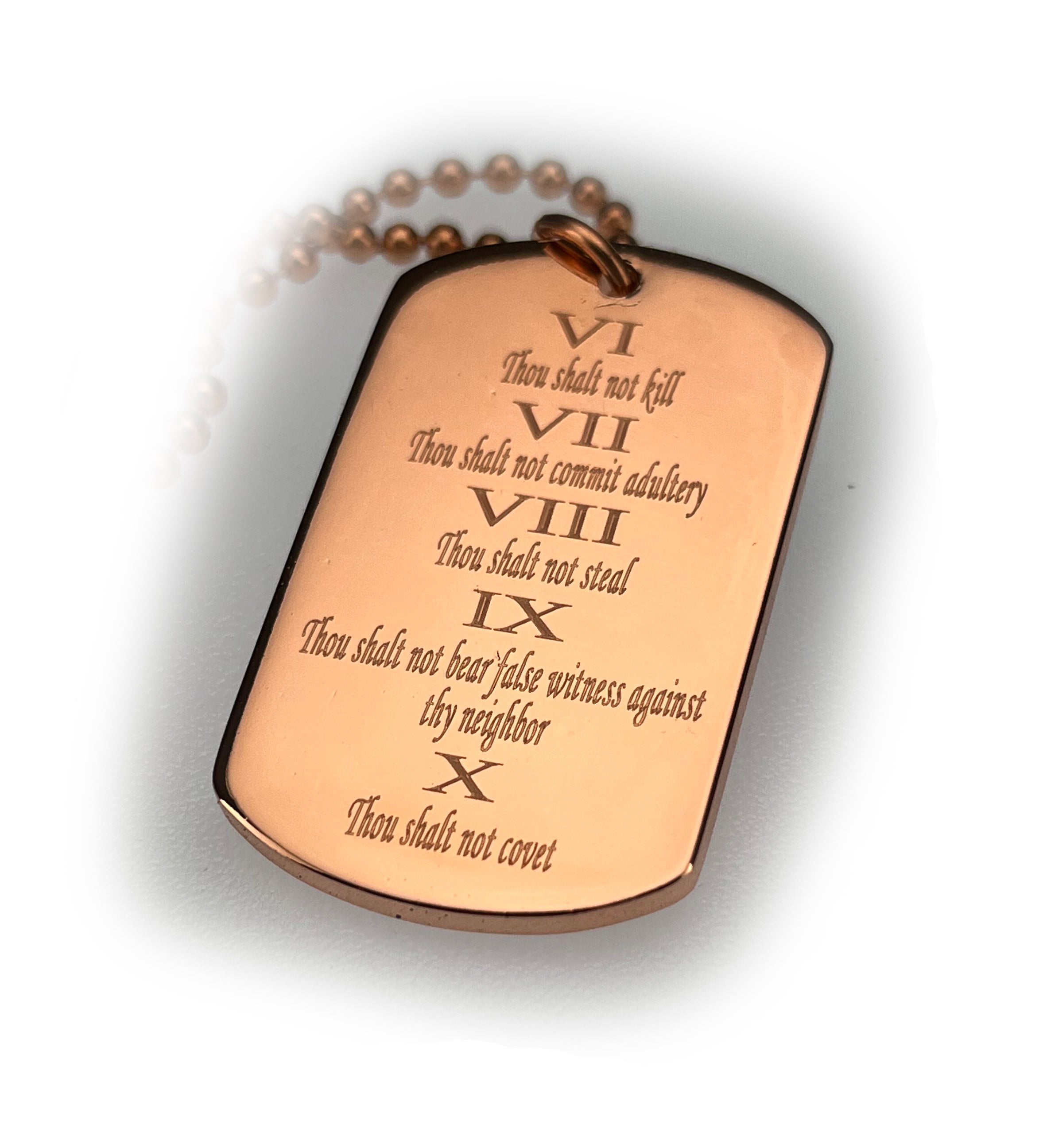 10 COMMANDMENTS SOLID THICK COPPER BALL CHAIN PRAYER NECKLACE