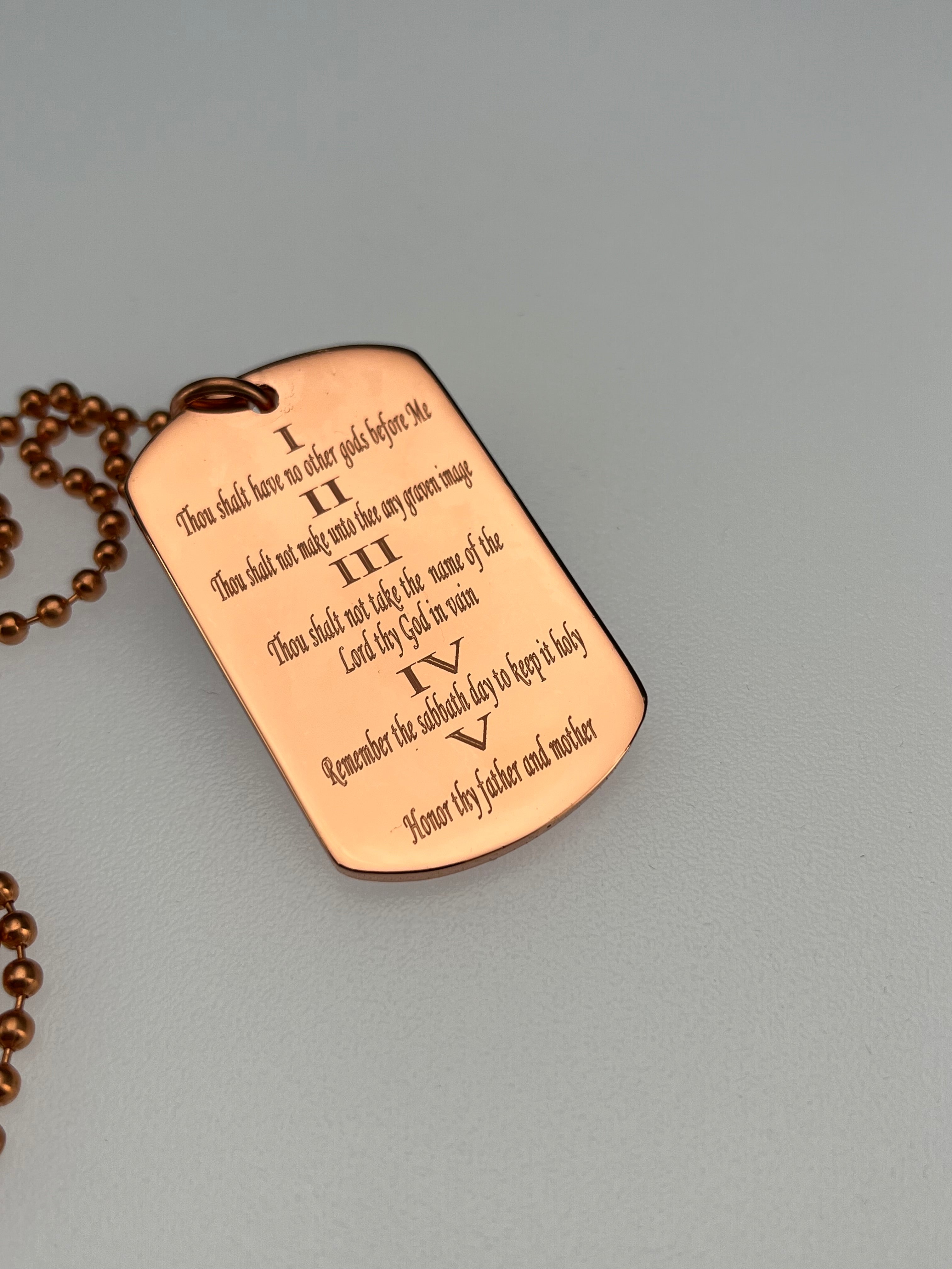 10 COMMANDMENTS SOLID THICK COPPER BALL CHAIN PRAYER NECKLACE