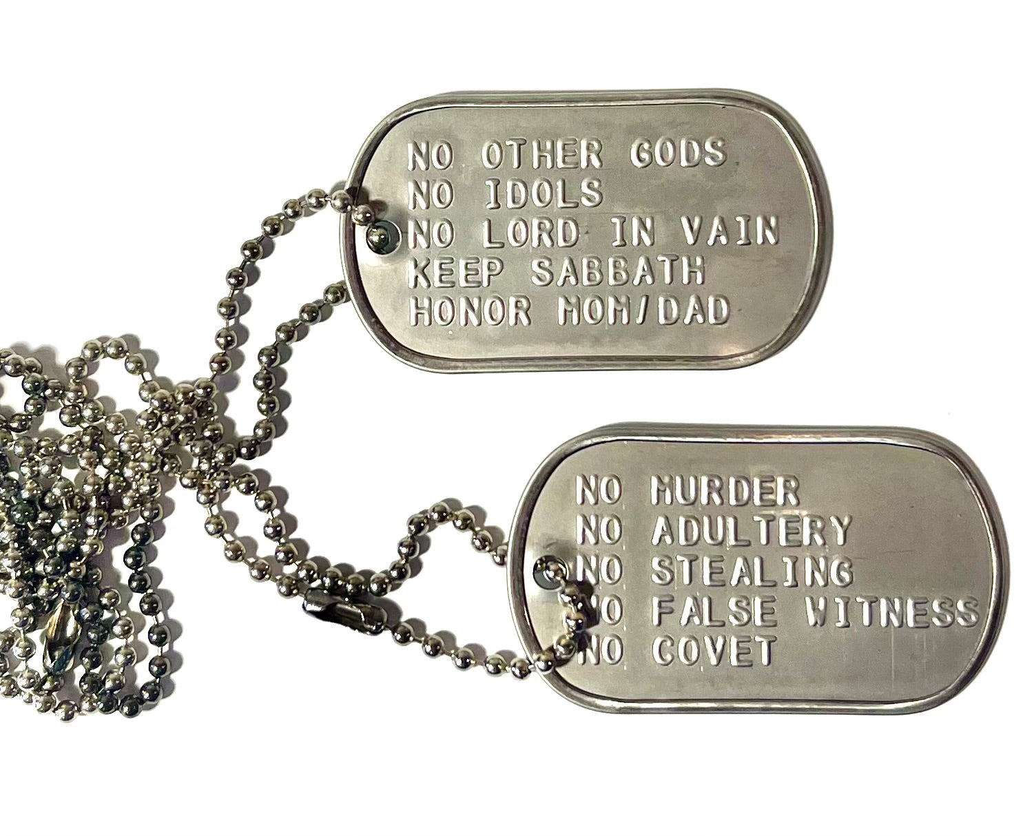 10 Ten Commandments embossed stamped military dog tag necklace abbreviated