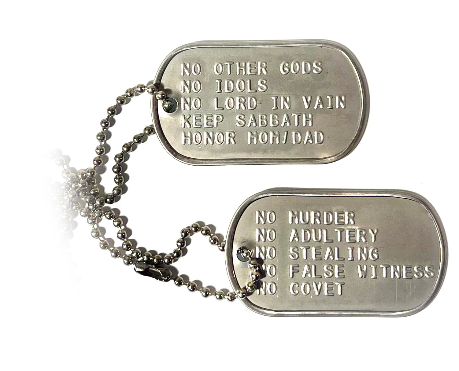 10 Ten Commandments embossed stamped military dog tag necklace abbreviated