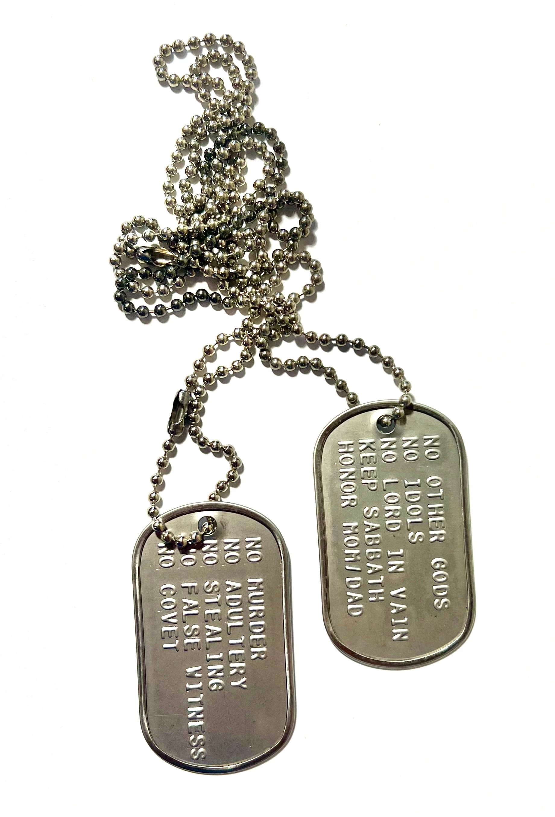 10 Ten Commandments embossed stamped military dog tag necklace abbreviated