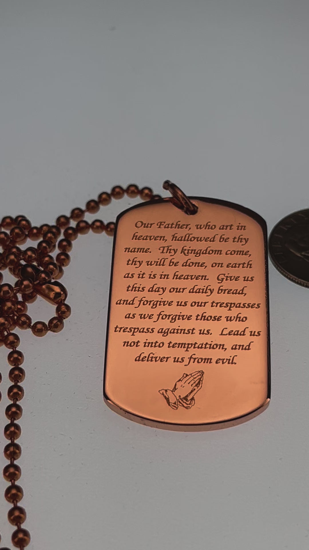 LORDS PRAYER OUR FATHER PRAYER RELIGION SOLID COPPER DOG TAG PENDANT necklace