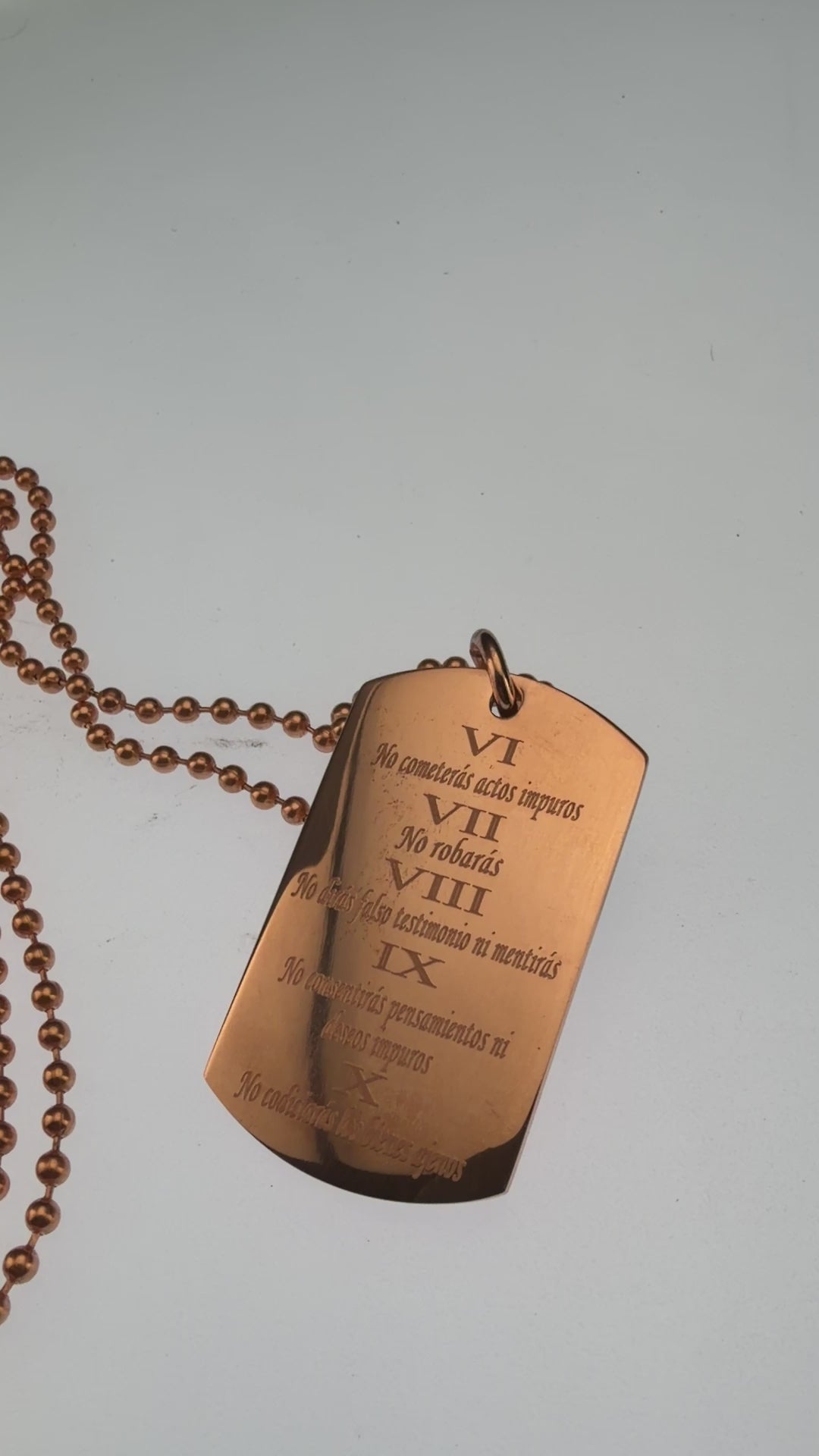 ESPAÑOL 10 MANDAMIENTOS COLLAR DE ORACIÓN DE CUERDA GRUESA SÓLIDA SPANISH 10 COMMANDMENTS SOLID THICK COPPER BALL CHAIN PRAYER NECKLACE