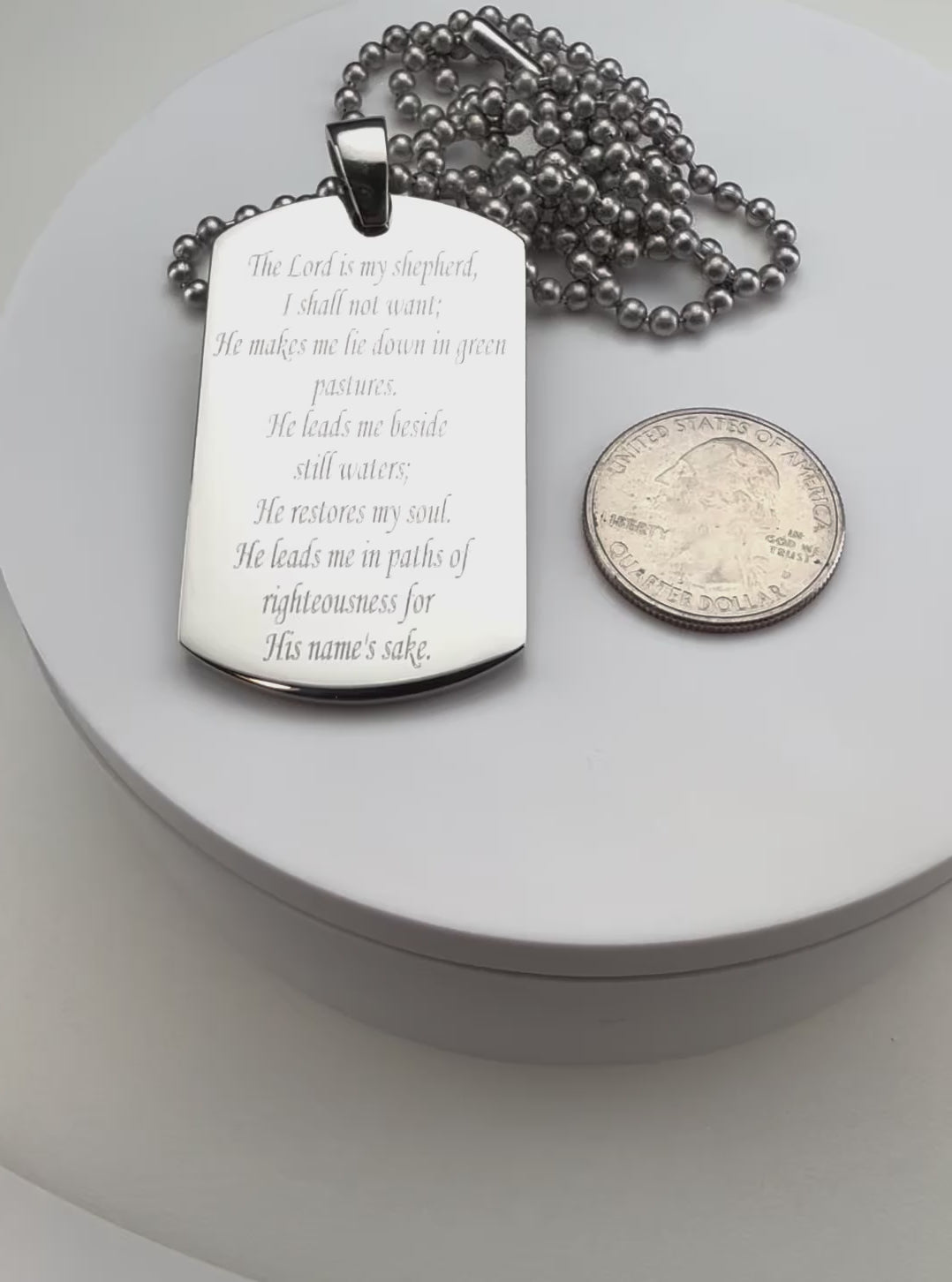 Psalm 23  Thick Necklace Dog Tag Stainless Steel Ball Chain Memorial Religious