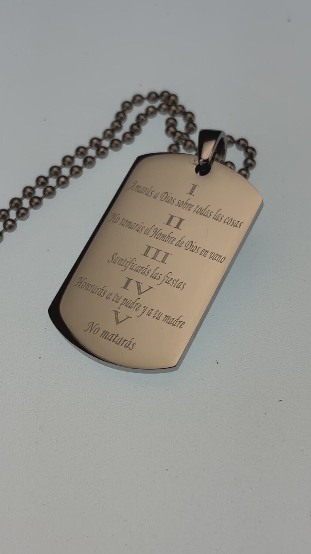 Collar de oración de cadena de bola de acero inoxidable sólido y grueso en español Spanish 10 Commandments Solid Thick  Stainless Steel Ball Chain Prayer Necklace