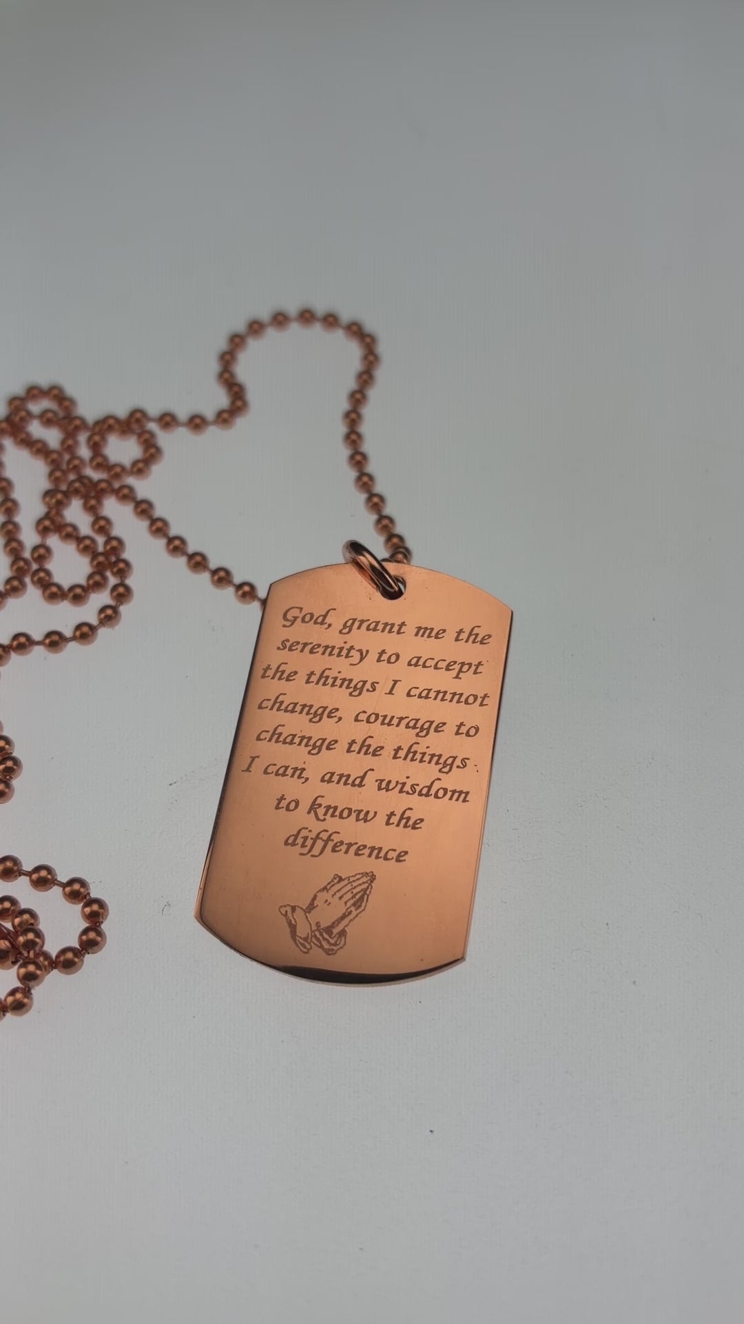 Serenity Prayer necklace Solid Copper Dog Tag Pendant