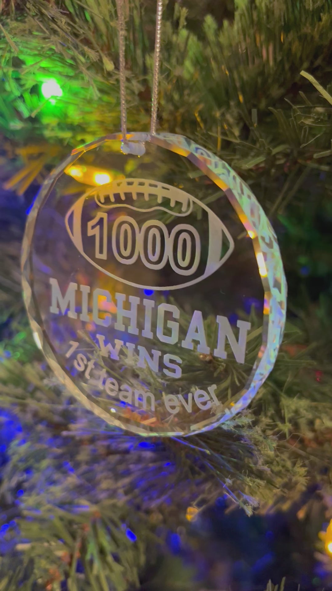 Michigan UM football 1st first team to 1000 WINS crystal ornament memory celebration