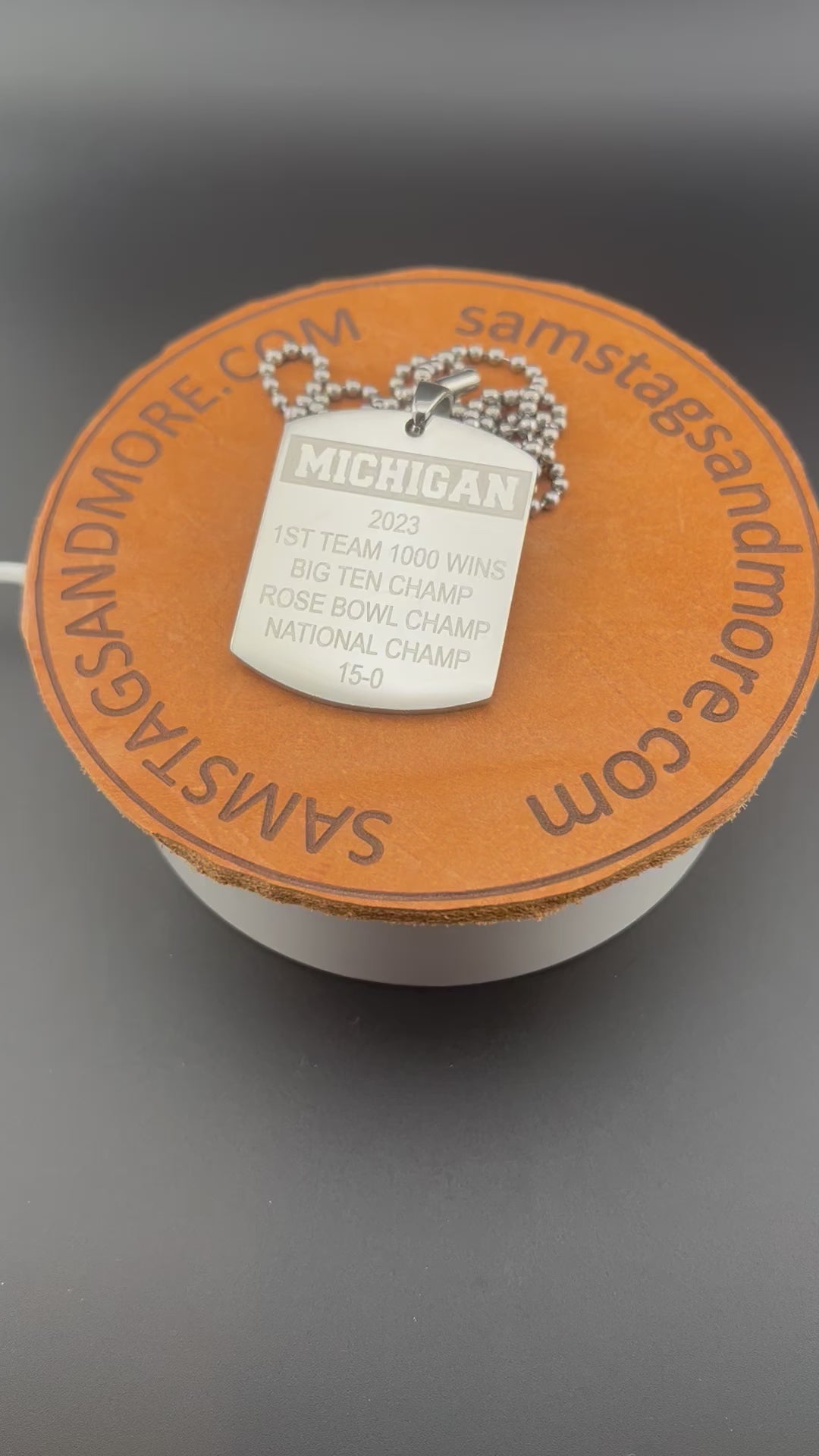 Michigan UM Wolverines rose bowl national championship big 10 1st first to 1000 wins football  X LARGE XL PENDANT THICK STAINLESS STEEL DOG TAG necklace