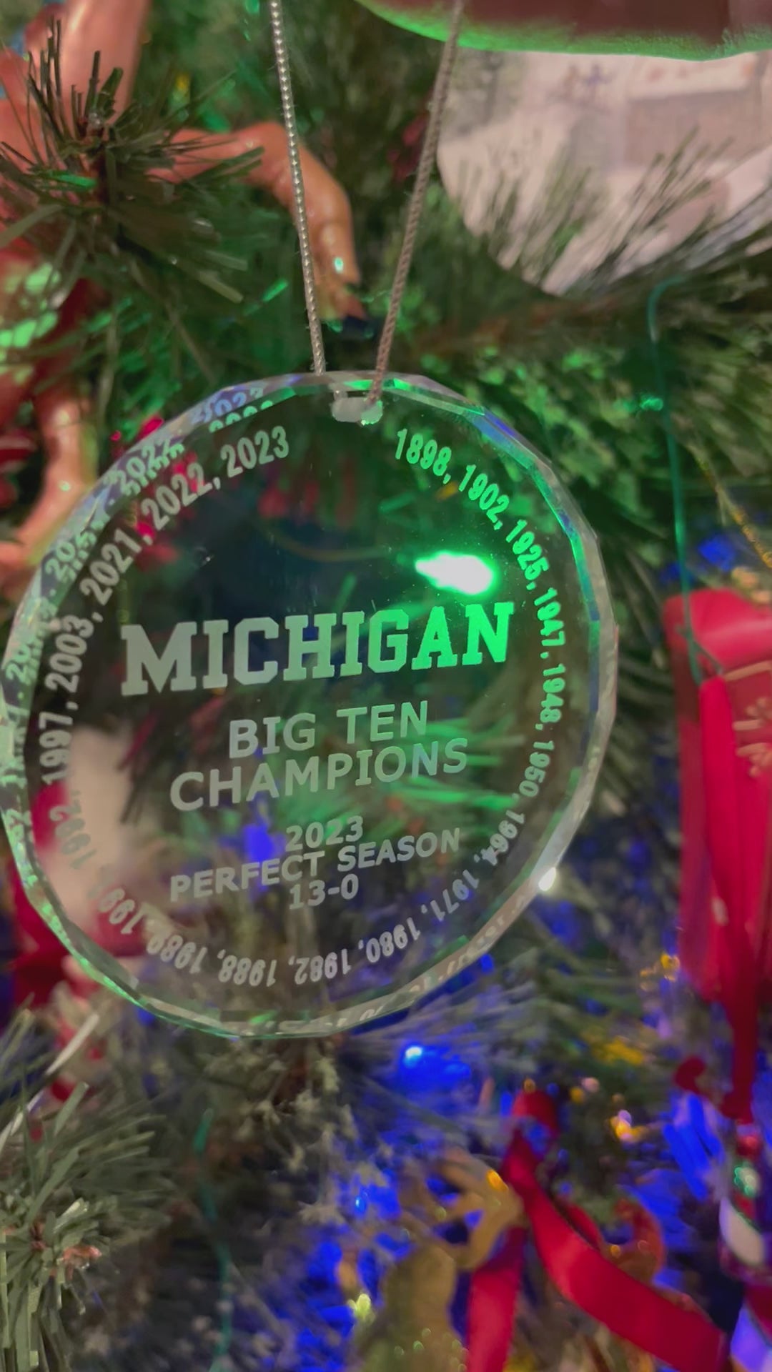 2023 UM University of Michigan BIG 10 champions all years Crystal Ornament Wolverines