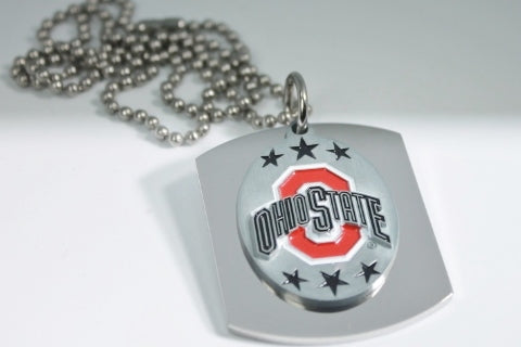 OHIO STATE LOGO BUCKEYES  PENDANT X LARGE  DOG TAG STAINLESS STEEL NECKLACE LOGO - Samstagsandmore