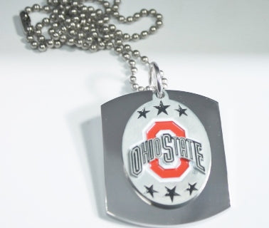 OHIO STATE LOGO BUCKEYES  PENDANT X LARGE  DOG TAG STAINLESS STEEL NECKLACE LOGO - Samstagsandmore