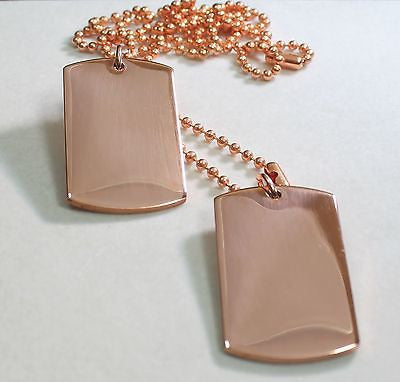 SOLID PURE COPPER MILITARY STYLE (2) DOG TAG PENDANT NECKLACE FREE ENGRAVE - Samstagsandmore