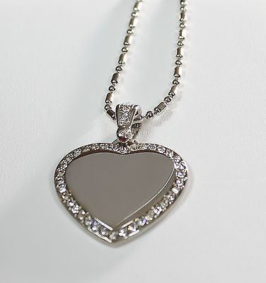 STAINLESS STEEL  CZ BLING HEART AND BALE  CUSTOM DOG TAG NECKLACE - Samstagsandmore