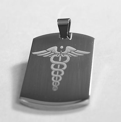 CADUCEUS MEDICAL INSIGNIA ENGRAVED SOLID STAINLESS STEEL DOG TAG NECKLACE - Samstagsandmore