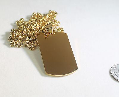 GOLD IPG PLATED PENDANT  DOG TAG SOLID  STAINLESS STEEL NECKLACE - Samstagsandmore