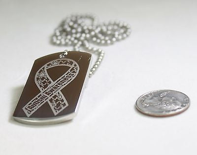 Autism awareness ribbon solid thick stainless steel dog tag necklace - Samstagsandmore