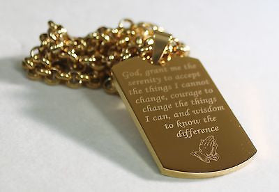 SERENITY PRAYER  NECKLACE  DOG TAG STAINLESS STEEL COLOR GOLD - Samstagsandmore