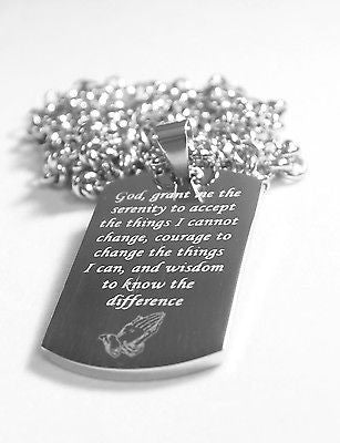 SERENITY  PRAYER   SOLID THICK STAINLESS STEEL HIGH SHINE DOG TAG NECKLACE - Samstagsandmore