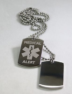 STAINLESS STEEL MEDICAL ALERT  MILITARY STYLE DOG TAGS FREE ENGRAVING - Samstagsandmore