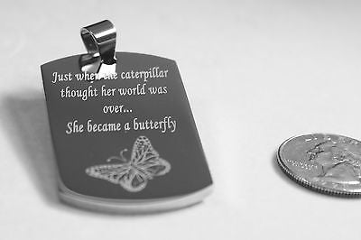 CATERPILLAR TURNS INTO BUTTERFLY MOTIVATIONAL SOLID STAINLESS STEEL NECKLACE - Samstagsandmore