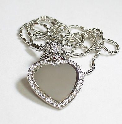 STAINLESS STEEL  CZ BLING HEART AND BALE  CUSTOM DOG TAG NECKLACE - Samstagsandmore