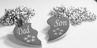 SOLID STAINLESS STEEL DAD  SON  SPLIT HEART NECKLACES LOVE FRIENDSHIP - Samstagsandmore