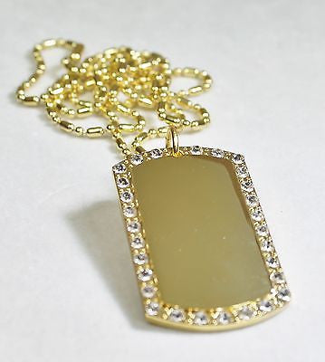 GOLD TONE PLATED CZ BLING, CUSTOM DOG TAG NECKLACE - Samstagsandmore