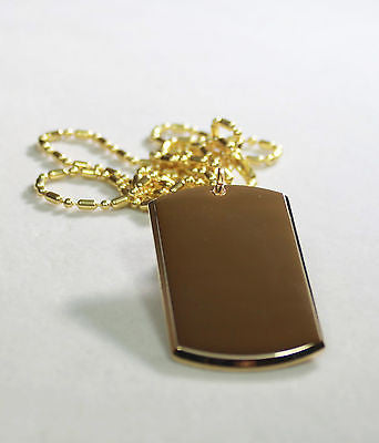 GOLD TONE PLATED 3D DOG TAG PENDANT NECKLACE FREE ENGRAVE - Samstagsandmore