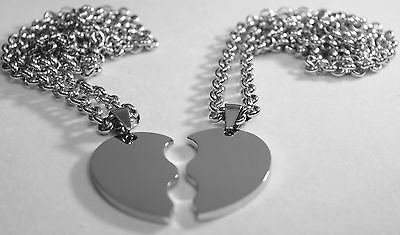 SOLID STAINLESS STEEL SPLIT HEART DOG TAGS BLANK  NECKLACES FREE ENGRAVING - Samstagsandmore