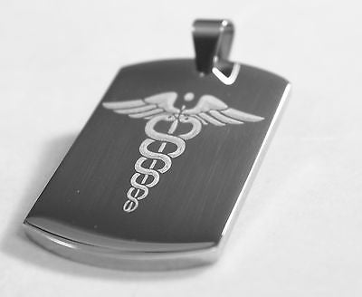 CADUCEUS MEDICAL INSIGNIA ENGRAVED SOLID STAINLESS STEEL DOG TAG NECKLACE - Samstagsandmore