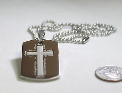 SERENITY PRAYER CROSS SURROUND SOLID STAINLESS STEEL HOPE DOG TAG NECKLACE - Samstagsandmore