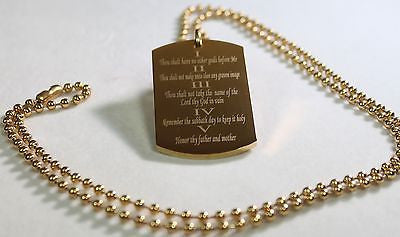 TEN COMMANDMENTS SOLID  STAINLESS STEEL IPG GOLD PLATED  BALL CHAIN NECKLACE - Samstagsandmore