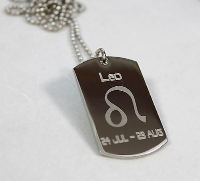 LEO ZODIAC SIGN TRAITS DOG TAG NECKLACE PENDANT STAINLESS STEEL - Samstagsandmore