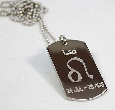 LEO ZODIAC SIGN TRAITS DOG TAG NECKLACE PENDANT STAINLESS STEEL - Samstagsandmore