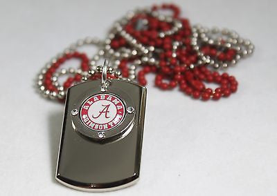 STAINLESS STEEL ALABAMA CRIMSON TIDE NECKLACE TAG CZ PENDANT FREE ENGRAVING - Samstagsandmore