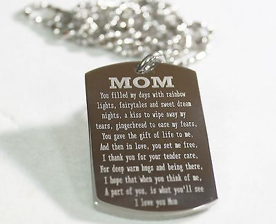 SOLID STAINLESS STEEL MOM/MUM  MOTHER  MESSAGE SPECIAL NECKLACE POEM DOG TAG - Samstagsandmore