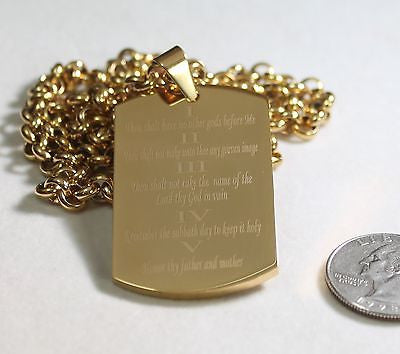 THE TEN COMMANDMENTS PRAYER  NECKLACE  DOG TAG STAINLESS STEEL COLOR GOLD - Samstagsandmore