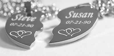 SOLID STAINLESS STEEL HEARTS SPLIT HEART NECKLACES LOVE FREE ENGRAVING - Samstagsandmore
