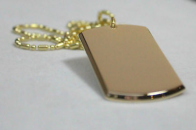 GOLD TONE PLATED 3D DOG TAG PENDANT NECKLACE FREE ENGRAVE - Samstagsandmore