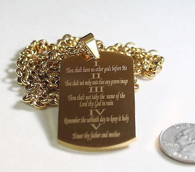 THE TEN COMMANDMENTS PRAYER  NECKLACE  DOG TAG STAINLESS STEEL COLOR GOLD - Samstagsandmore