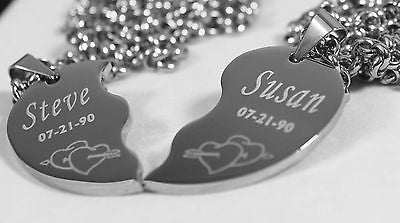SOLID STAINLESS STEEL ARROW THROUGH HEARTS SPLIT HEART NECKLACES FREE ENGRAVE - Samstagsandmore