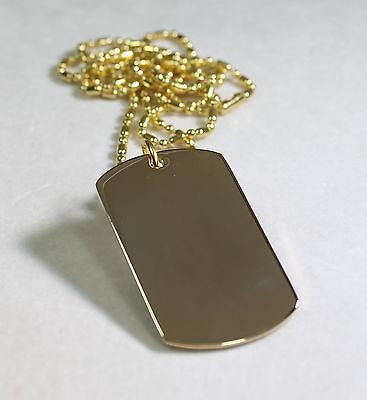 GOLD TONE PLATED DOG TAG PENDANT NECKLACE FREE ENGRAVE - Samstagsandmore