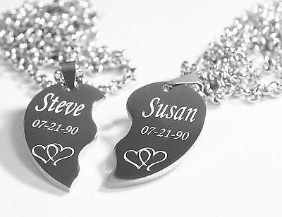 SOLID STAINLESS STEEL HEARTS SPLIT HEART NECKLACES LOVE FREE ENGRAVING - Samstagsandmore