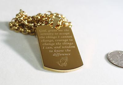 SERENITY PRAYER  NECKLACE  DOG TAG STAINLESS STEEL COLOR GOLD - Samstagsandmore
