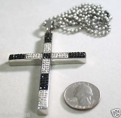 HIP HOP CZ BLING BLACK CLEAR WHITE STAINLESS STEEL CROSS AND RHODIUM - Samstagsandmore