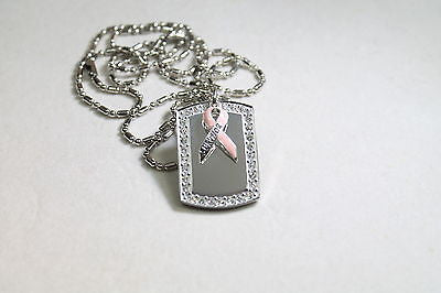 Breast cancer survivor bling CZ necklace stainless steel - Samstagsandmore