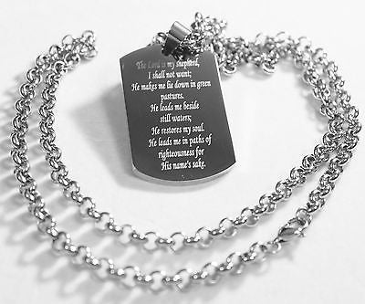 PSALM 23  THICK  NECKLACE  DOG TAG STAINLESS STEEL ROLO CHAIN PRAYER MEMORIAL - Samstagsandmore