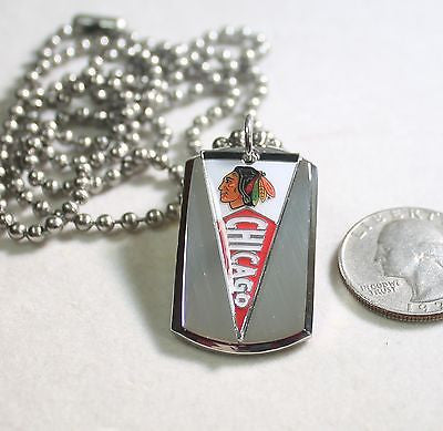 Chicago Blackhawks NHL pennant stainless steel dog tag necklace 3D ball chain - Samstagsandmore