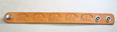 Bear image hand stamped and stained leather bracelet adjustable - Samstagsandmore
